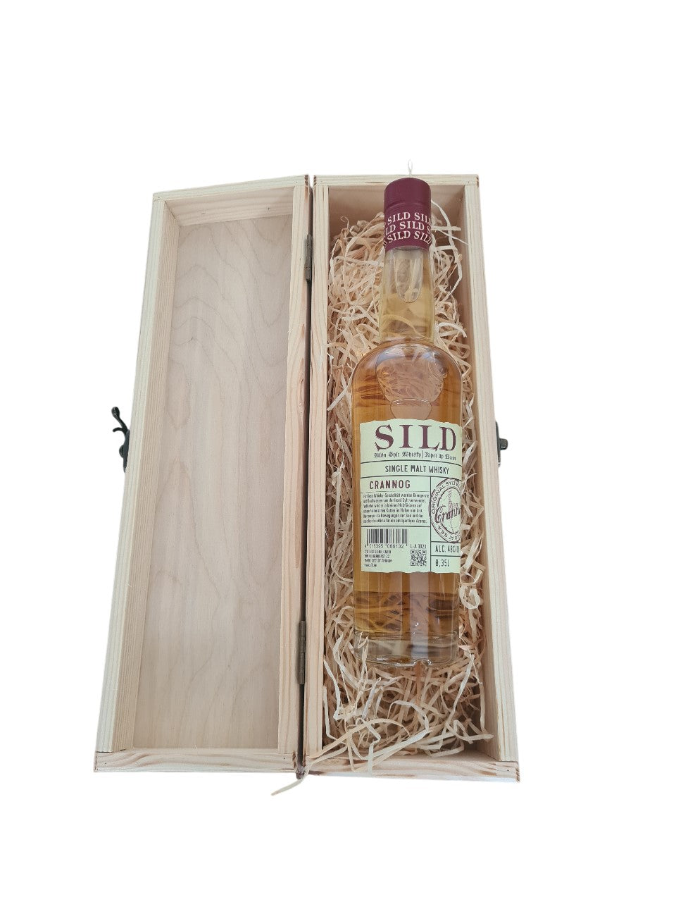Holzbox mit Klappdeckel und SILD Crannog Single Malt Whisky