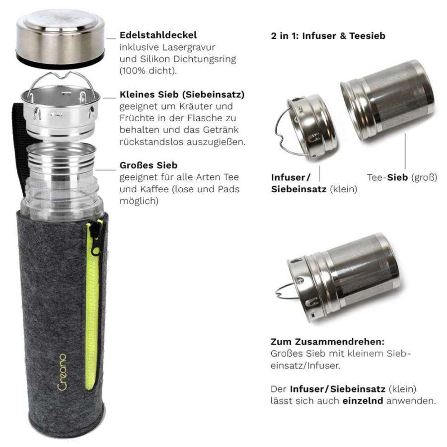 Thermo Teamaker mit Filztasche | 400ml in runder Geschenkbox