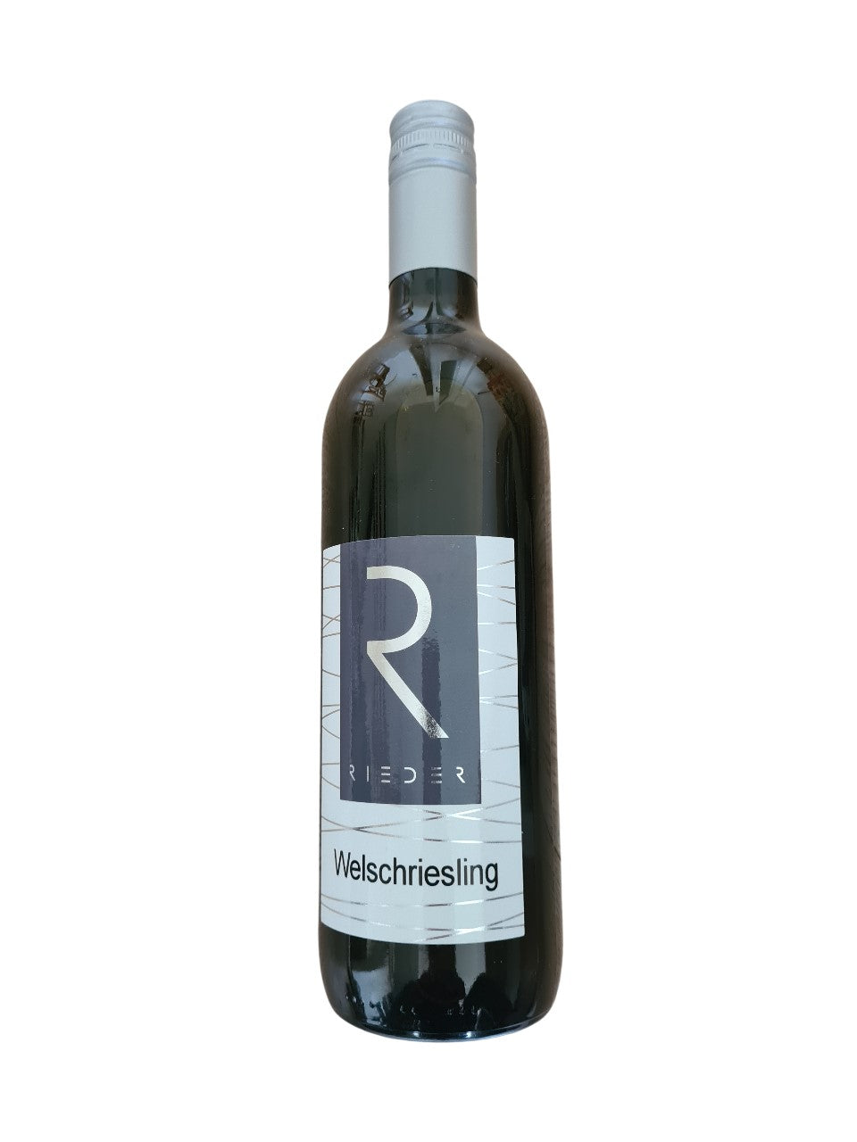 Holzbox mit Klappdeckel und einer Flasche Wein Welschriesling trocken