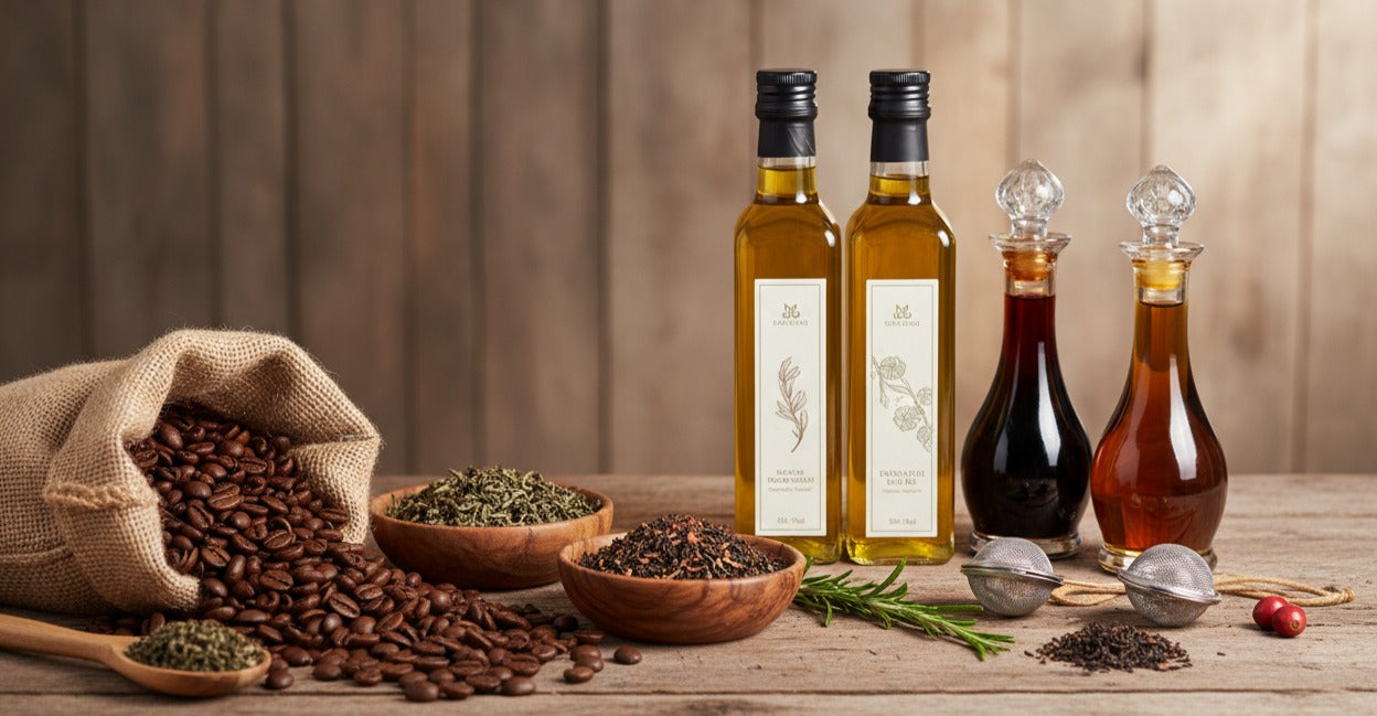 Kaffee -Tee-Öle-Essig