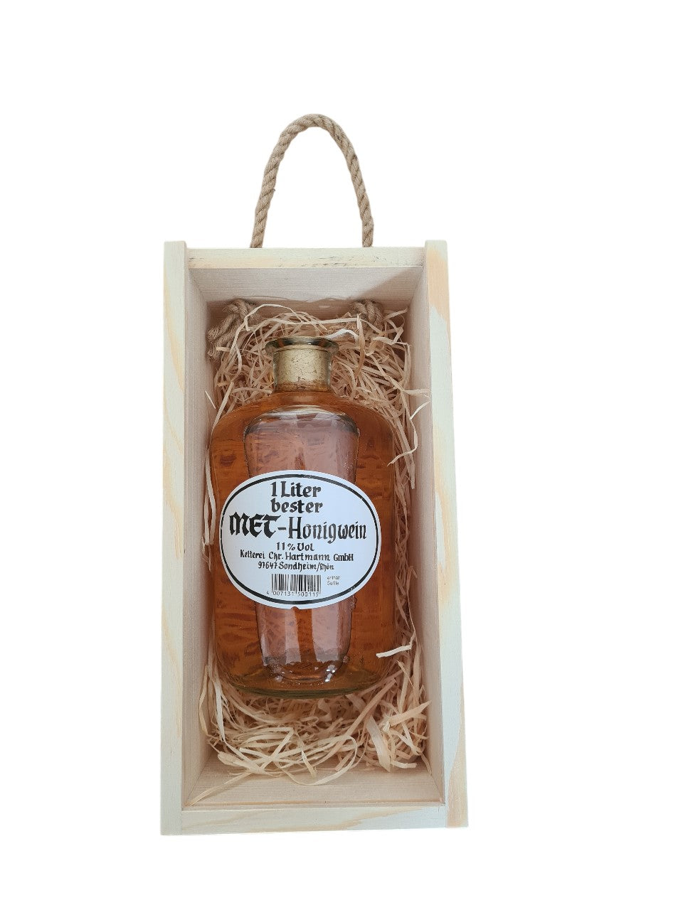 Apothekerflasche Fruchtwein Met-Honigwein mit Holzbox und Tragekordel