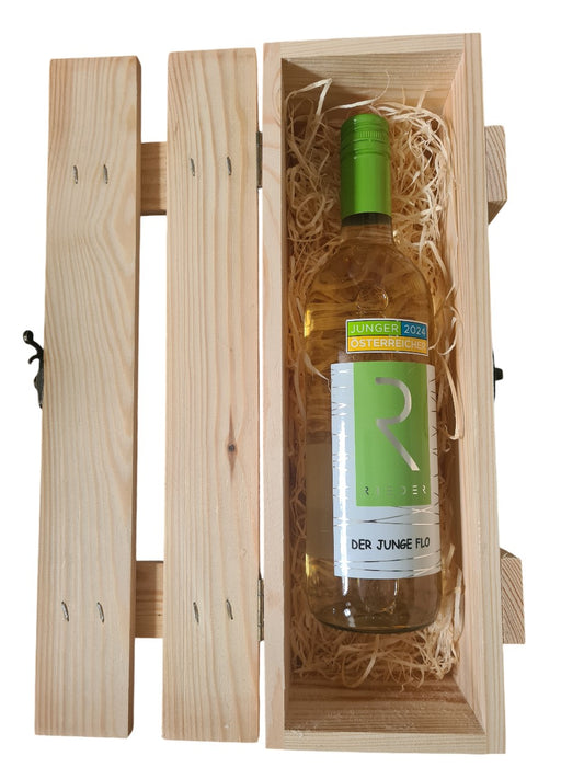 Holzlattenbox mit Verschluss dazu Der junge Flo