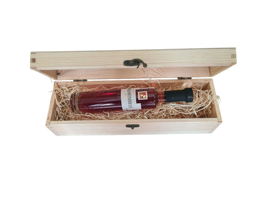 Holzbox mit Klappdeckel und Waldhimbeer Liqueur