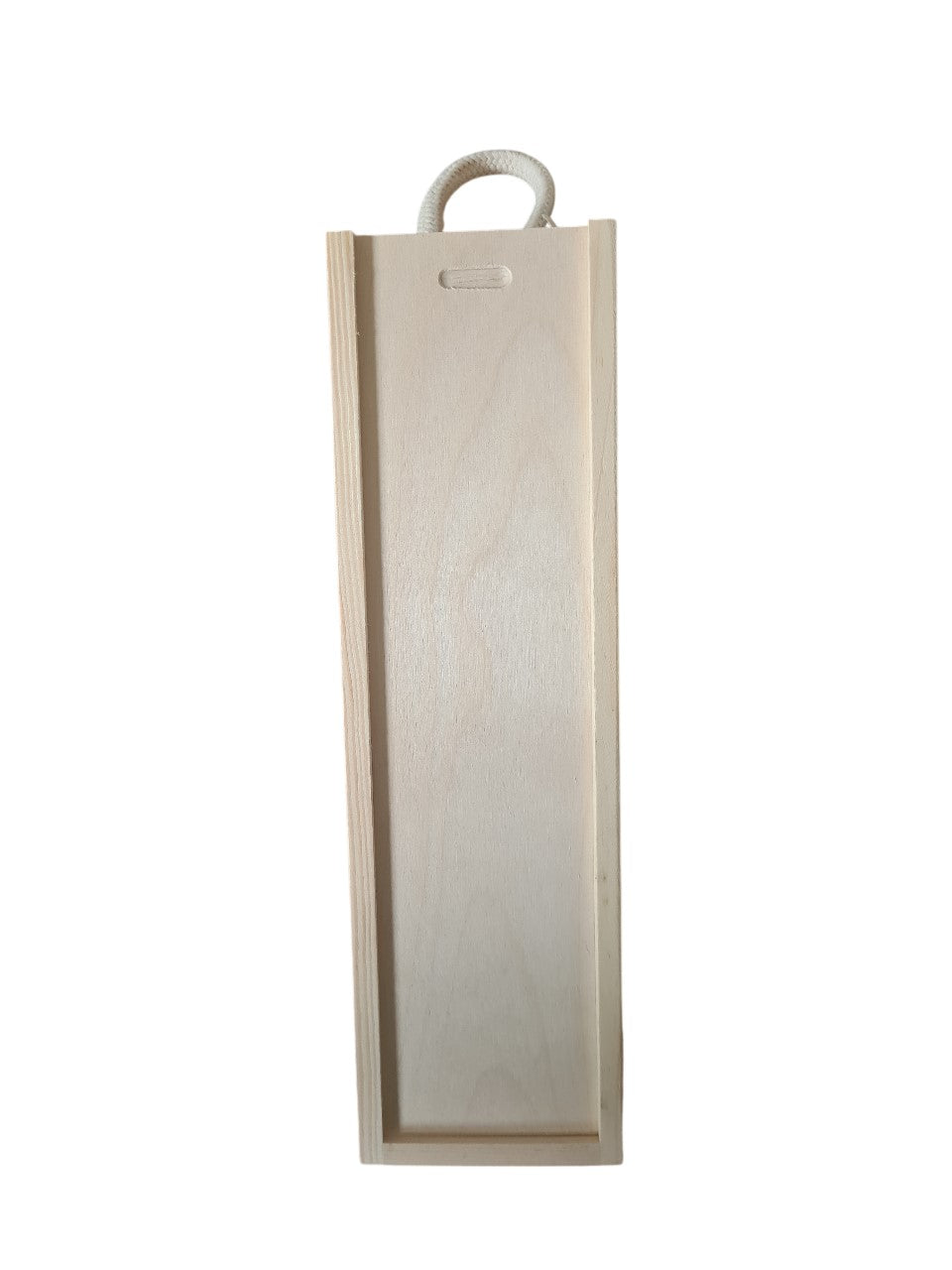 Holzbox mit Tragekordel und Schiebedeckel dazu eine Flasche Wein Chardonnay