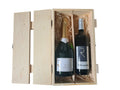 Holzlattenbox mit Verschluss dazu BRUT Sekt und Weißburgunder