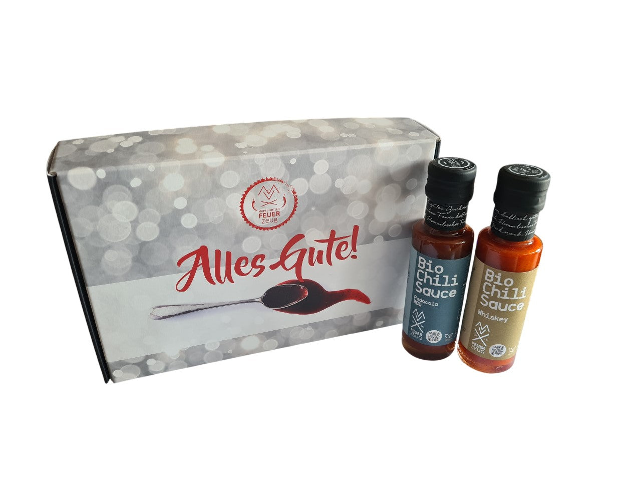 2er Box "Alles Gute" mit Bio-Chilisauce „Pedacola-BBQ“ und "Whiskey"