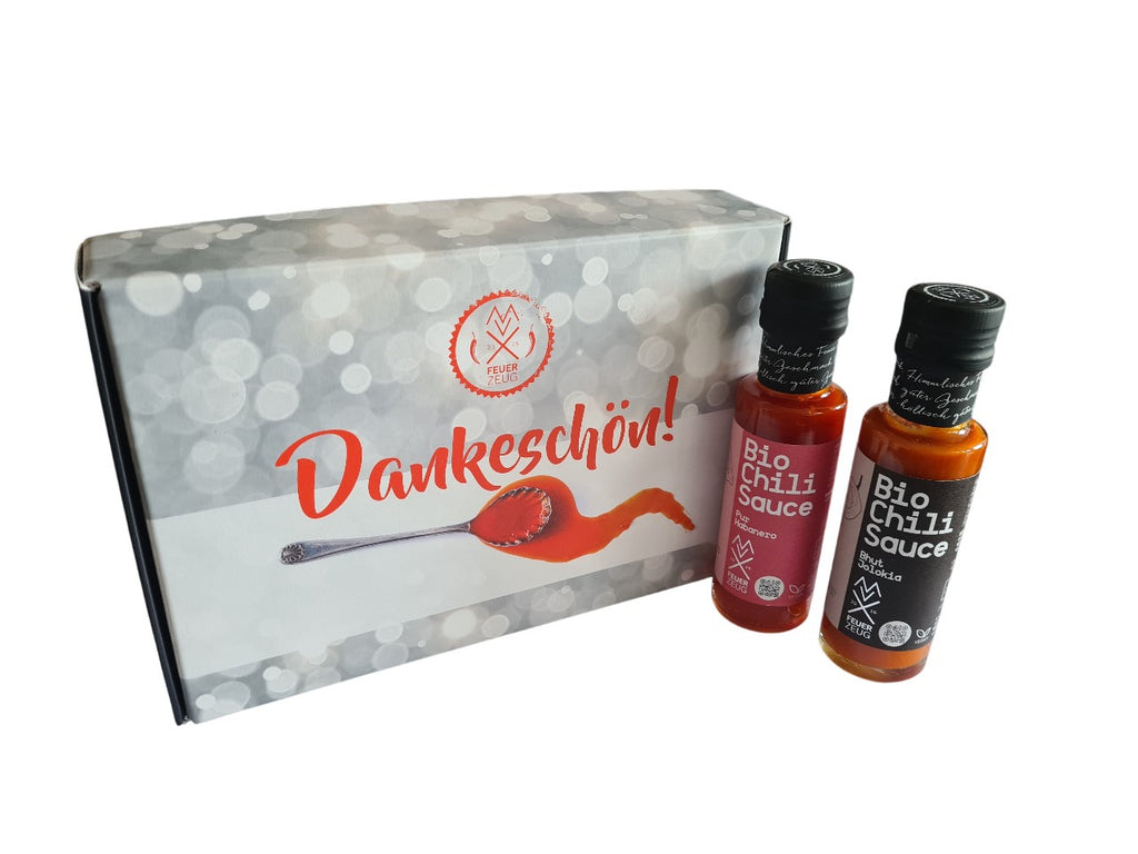 2er Box "Dankeschön" mit Bio-Chilisauce „Pur Habanero“ und Bhut Jolokia
