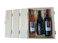 Holzlattenbox mit Verschluss und 3 Weinen , 1x Rosé 1x Rotwein und 1x Delicatius