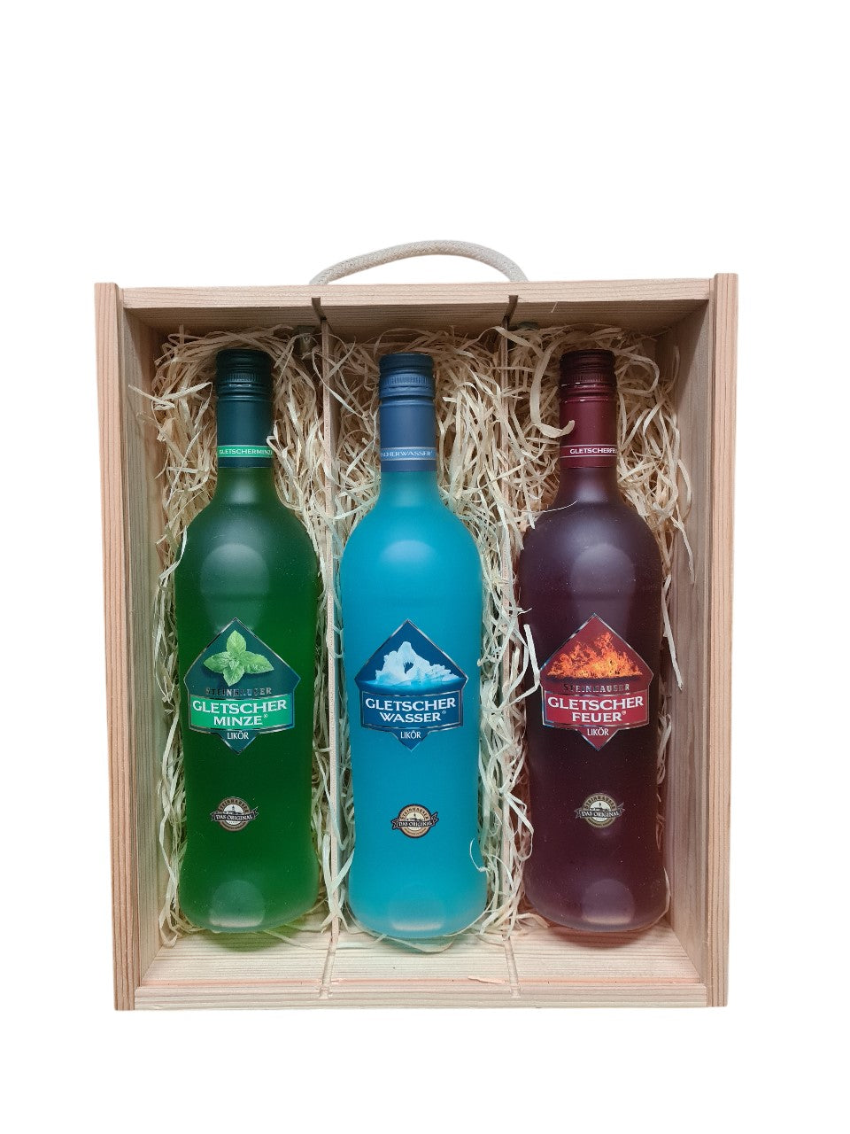 Gletscherwasser, Gletscherfeuer und Gletscherminze in Holzbox