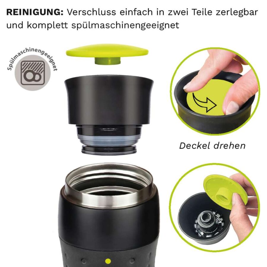 Thermobecher Thermoskanne Design Travel Mug 420ml, grün / pink / schwarz