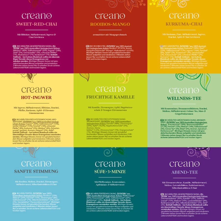 Creano Geschenkset BIO ORGANIC HERBAL TEA Geschenkbox&nbsp; mit 90 Teebeuteln