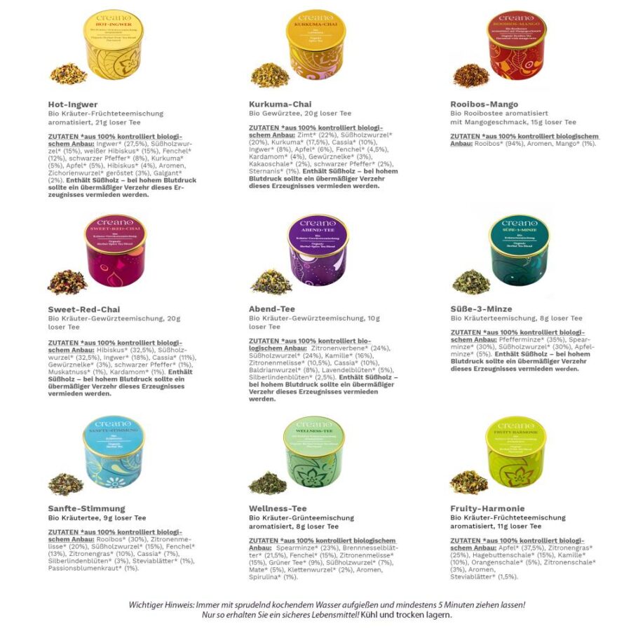 Bio Kräutertee Geschenkset LOSER TEE 9 unterschiedliche Sorten Tee in Metalldosen
