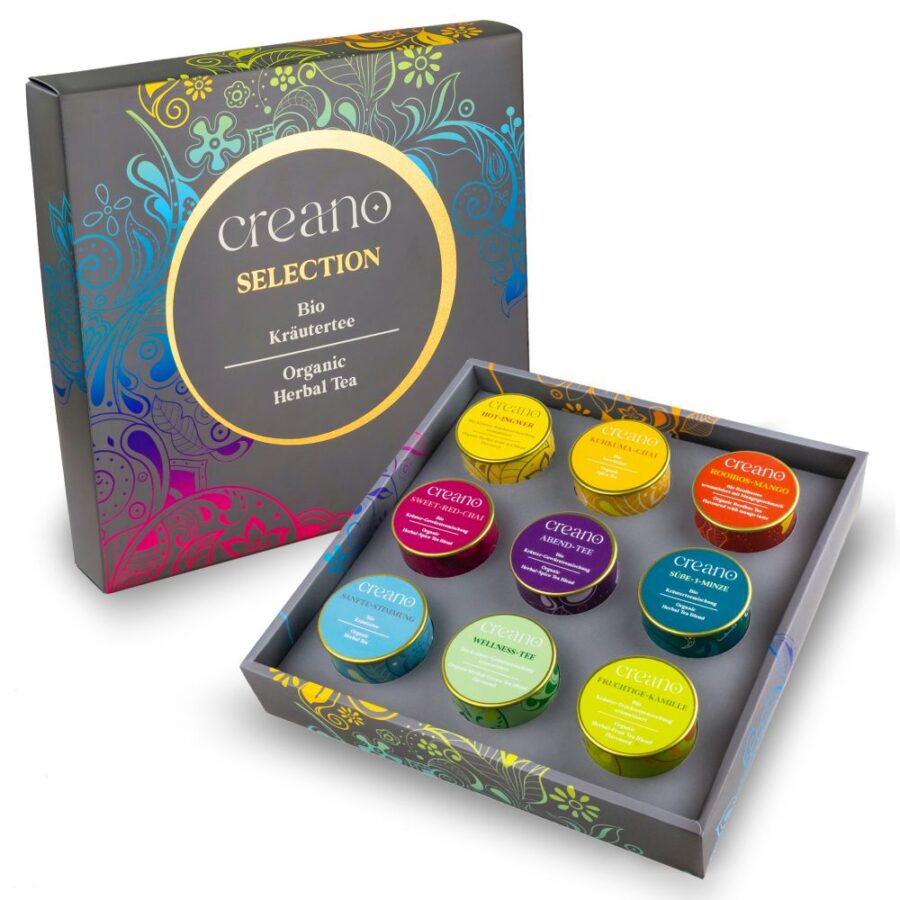 Bio Kräutertee Geschenkset LOSER TEE 9 unterschiedliche Sorten Tee in Metalldosen