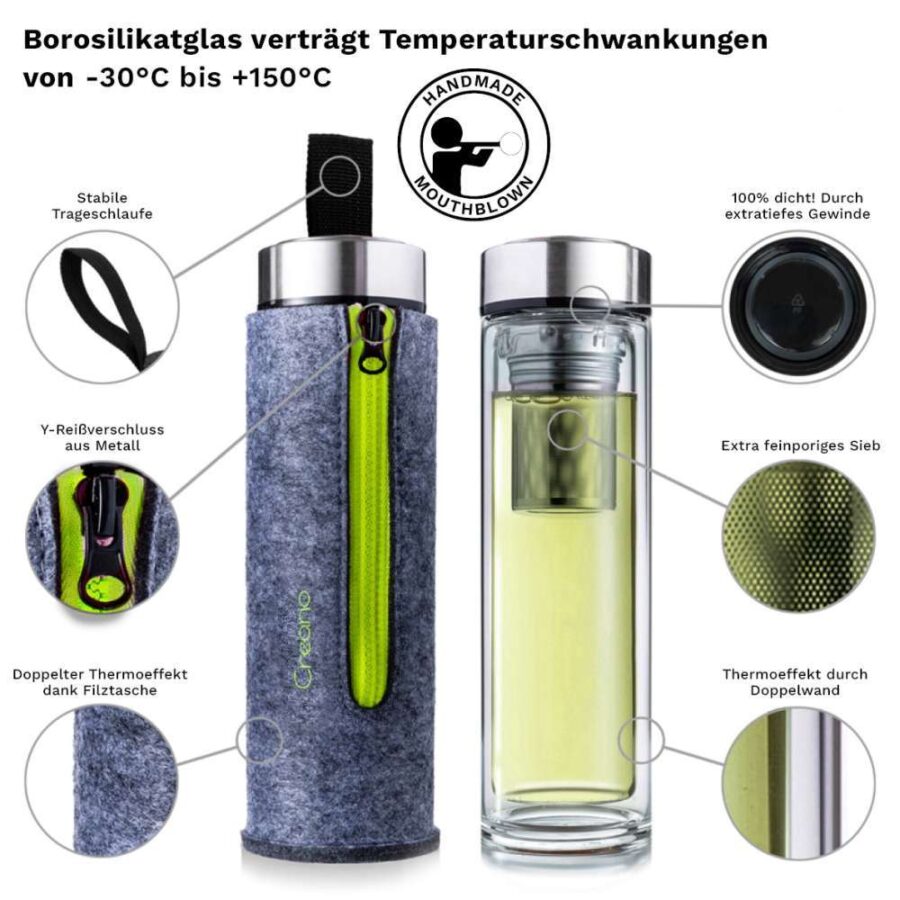 Thermo Teamaker mit Filztasche | 400ml in runder Geschenkbox