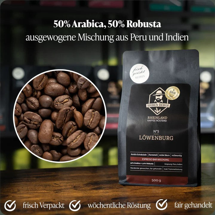 N°5 Löwenburg Kraftvolle Intensität mit samtiger Crema Espresso Bar Mischung