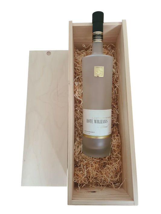 Magnum Holzbox mit 1,5 Liter Roter Williamsbrand unfiltriert 42%