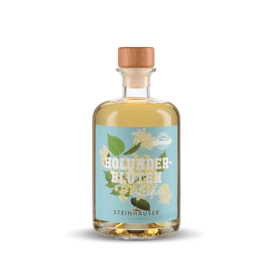 Steinhauser Holunderblüten Likör in der Apothekerflasche