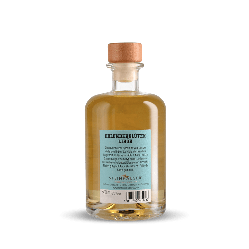 Steinhauser Holunderblüten Likör in der Apothekerflasche