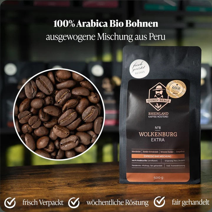 N°8 Wolkenburg Extra - Bio Espresso Bar Mischung mit außergewöhnlichem Charakter