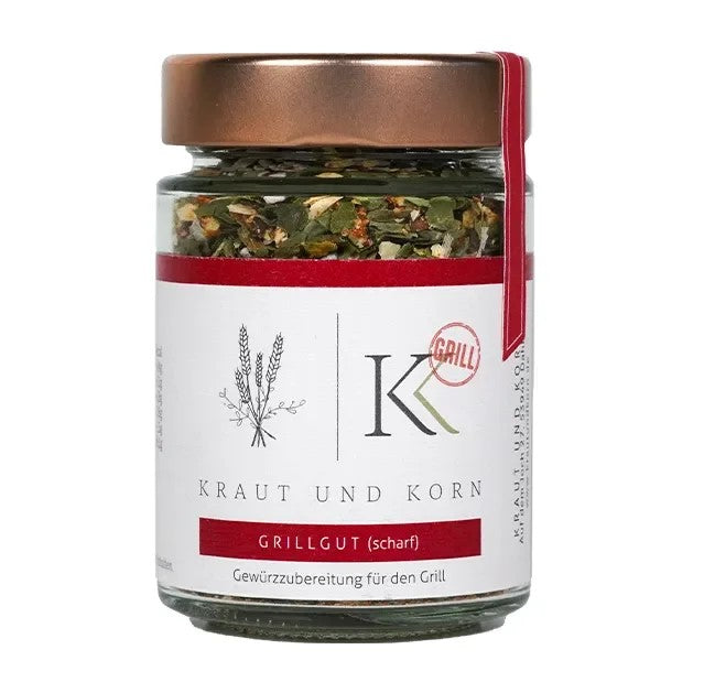 Holzbox mit Grillgut (scharf) Grillkräuter, Hack Attack und Wein grüner Veltliner