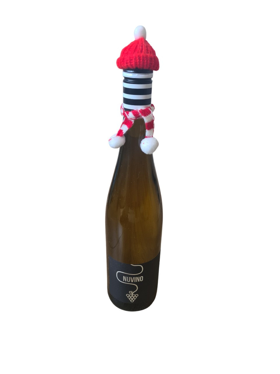 Nuvino Sauvignon Blanc- alkoholfreier Wein mit Weihnachts - Mütze und Schal weiß/rot